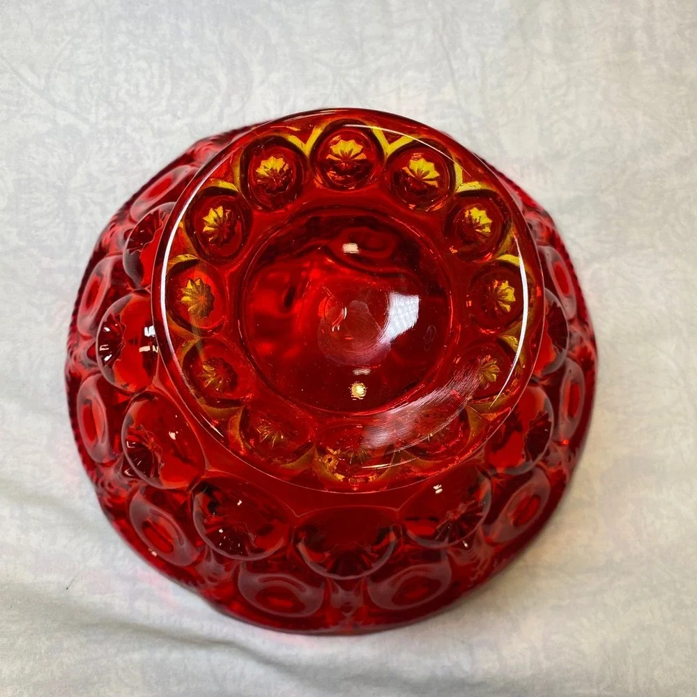 Vintage L.E. Smith Moon & Stars Amberina Footed Compote Bowl 7.5